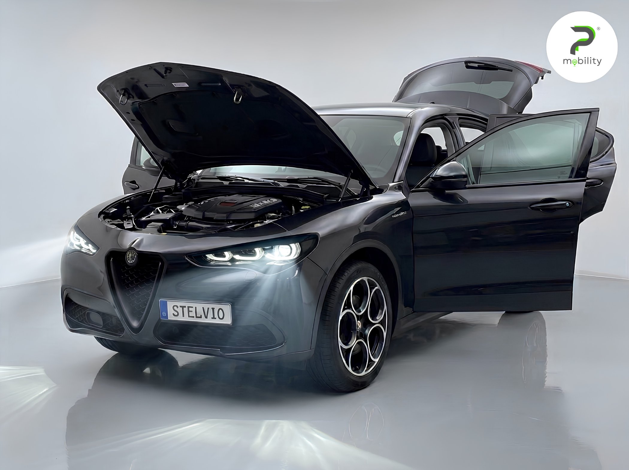 Alfa Romeo Stelvio Q4 Veloce con sportelli aperti